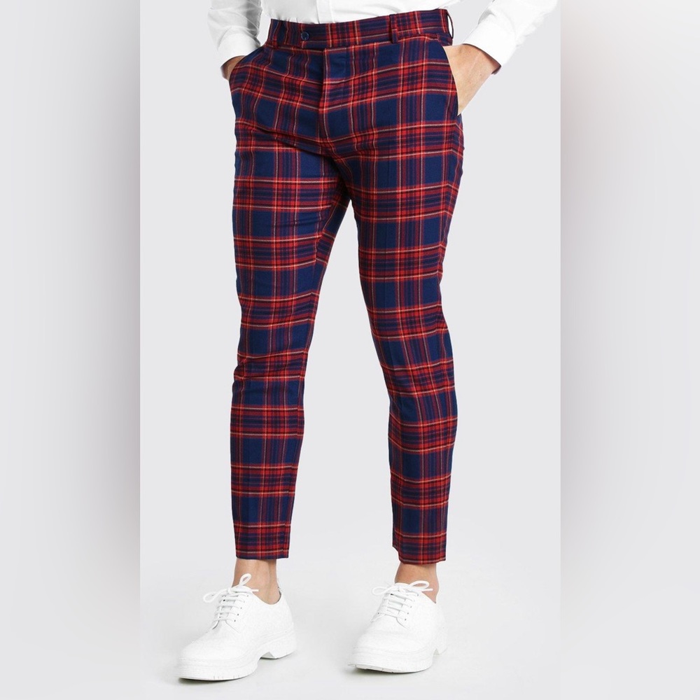 Super Skinny Cropped Plaid Smart Pants